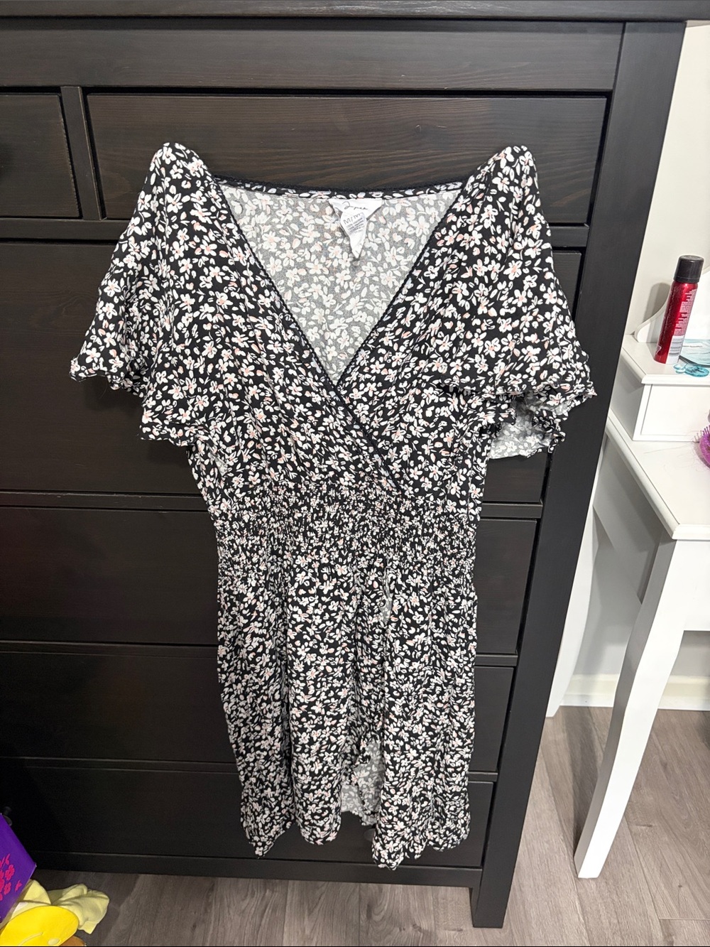 Japna Black Floral Wrap Dress with White & Blush Accents